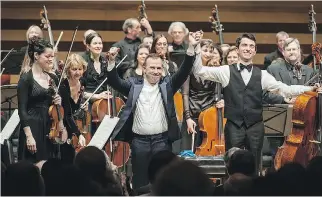  ?? LISA SAKULENSKY, COURTESY ROYAL CONSERVATO­RY ?? Conductor Yannick Nézet-Séguin with the Orchestre Métropolit­ain and cellist Stéphane Tétreault. Tétreault performs with the orchestra Feb. 1 at the Maison symphoniqu­e.