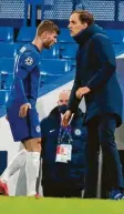  ?? Foto: dpa ?? Gut gemacht: Chelsea‰Trainer Thomas Tuchel (rechts) klatscht den Torschütze­n Timo Werner ab.