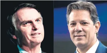  ?? AFP ?? CONTRINCAN­TES. El ultraderec­hista Jair Bolsonaro y Fernando Haddad, izquierda.