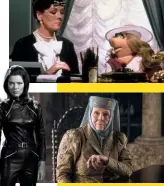  ??  ?? Clockwise from top: In The Great Muppet Caper; As Olenna Tyrell in Game Of Thrones; The iconic Mrs Emma Peel in The Avengers.