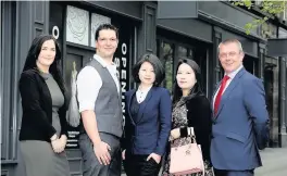  ??  ?? >
From left: Emma Davenport, sales and marketing co-ordinator, Calthorpe Estates; Luca Laghi, owner of Laghi’s Italian Deli; Mandy Lee, owner of June Peony Bridal Couture; Linh Nun, owner of Classy &