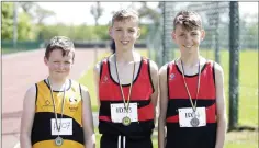  ??  ?? U-14 200m: Finn Harris (2nd), Louis Malcolmson (1st), and Oscar Malcolmson (3rd).