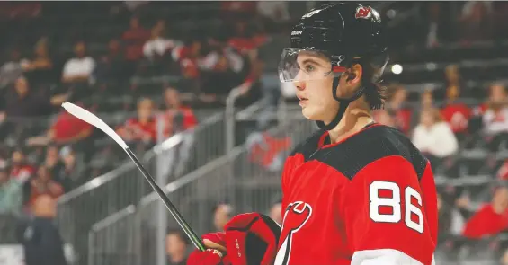  ?? BRUCE BENNETT/GETTY IMAGES ?? Devils rookie Jack Hughes, the No. 1 pick in the 2019 NHL Entry Draft, scored just seven goals in 61 games during an abbreviate­d rookie campaign.