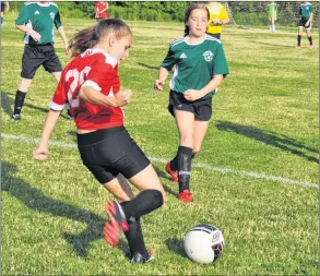  ??  ?? Middleton player Odessa Baker boots the ball.