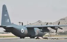  ?? Courtesy: Pakistan Embassy Kabul ?? Pakistan Air Force C-130 aircraft landed yesterday in Kabul carrying food and medical supplies for the people of Afghanista­n.