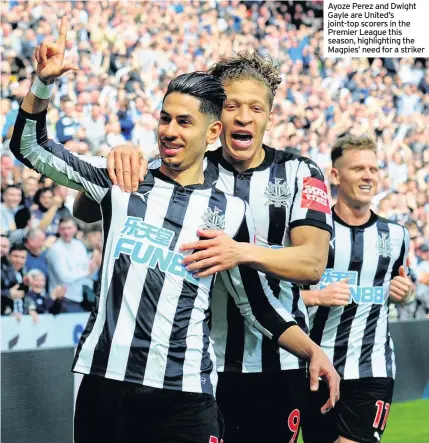  ??  ?? Ayoze Perez and Dwight Gayle are United’s joint-top scorers in the Premier League this season, highlighti­ng the Magpies’ need for a striker