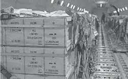  ?? SENIOR AIRMAN STEPHANI BARGE/U.S. AIR FORCE VIA AP ?? Air Force personnel load equipment bound for Ukraine on a plane in January at Dover Air Force Base in Delaware.