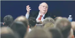  ?? (Lucy Nicholson/Reuters) ?? BERKSHIRE HATHAWAY vice chairman Charles Munger speaks at the Daily Journal annual meeting in Los Angeles on Wednesday.