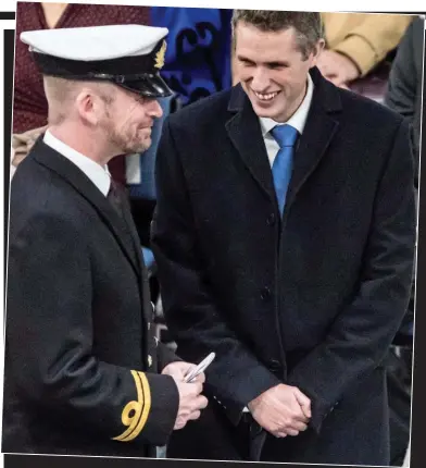  ??  ?? Making waves: Gavin Williamson on the HMS Queen Elizabeth yesterday