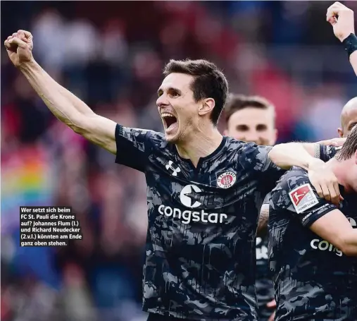  ??  ?? Wer setzt sich beim FC St. Pauli die Krone auf? Johannes Flum (l.) und Richard Neudecker (2.v.l.) könnten am Ende ganz oben stehen.