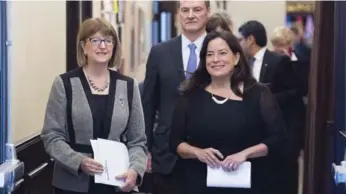  ?? ANDREW VAUGHAN/THE CANADIAN PRESS ?? Federal Justice Minister Jody Wilson-Raybould, right, with Nova Scotia Justice Minister Diana Whalen, said she will appoint more judges after a first-degree murder charge was stayed in Alberta because of unreasonab­le delays.