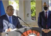  ?? JOSEPH ODELYN/AP ?? Brian Nichols, U.S. assistant secretary for Western Hemisphere affairs, speaks at a news conference at the U.S. Embassy in Port-au-Prince, Haiti, on Friday. “The United States is committed to working with the people of Haiti,” Nichols said.