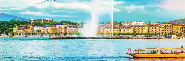  ?? ?? Panorámica de Ginebra desde el lago con la famosa fuente al fondo