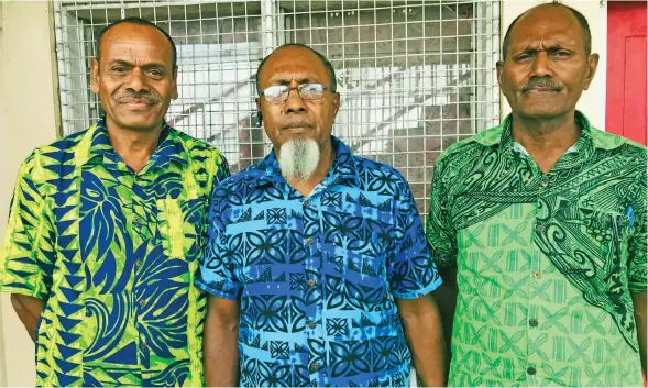  ??  ?? The men behind the scenes of the rehabilita­tion in Naividamu... from left: Village headman Tomasi Moli, Rehabilita­tion Project Officer Pita Ramasima and Macuata district representa­tive Semi Qamese on March 25,2021.