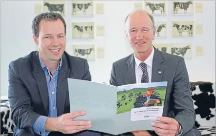  ?? Photo: SUPPLIED ?? LAUNCH: DairyNZ chief executive Tim Mackle, left, and president of Federated Farmers Bruce Wills launch the Farm Data Code of Practice on June 10.