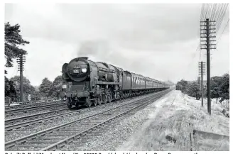  ??  ?? Rebuilt Bulleid 'Merchant Navy' No. 35025 Brockleban­k Line heads a Down Bournemout­h express passenger train near Hook, Hampshire, circa 1958. JOHN BIRD
