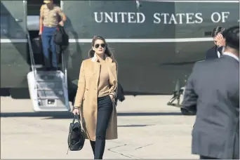  ?? ALEX BRANDON — THE ASSOCIATED PRESS ?? Counselor to the President Hope Hicks walks from Marine One to accompany President Donald Trump aboard Air Force One as he departs Wednesday, Sept. 30, 2020, at Andrews Air Force Base, Md.