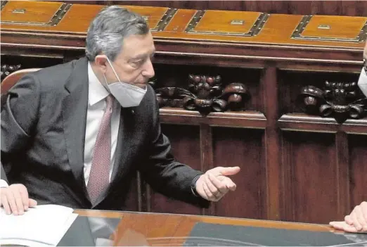  ??  ?? Mario Draghi, ayer en la Cámara de Diputados tras presentar el plan de recuperaci­ón para Italia