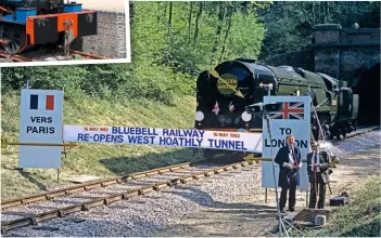  ?? BLUEBELL ARCHIVE ?? One time resident Port Line about to break the ceremonial tape at the north end of the tunnel on May 16 1992.