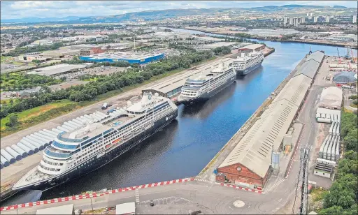  ??  ?? With Ikea behind, the three cruise ships – Azamara Pursuit, Journey and Quest – lined up at King George V Dock in Glasgow