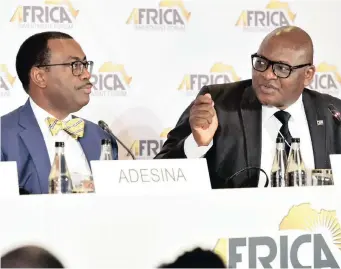  ?? | JAIRUS MMUTLE GCIS ?? GAUTENG Premier David Makhura, right, and the president of the African Developmen­t Bank Group, Dr Akinwuni Adesina, during a media briefing at the Africa Investment Forum at the Sandton Convention Centre.