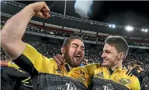  ?? PHOTO: GETTY IMAGES ?? Dane Coles, left, and Beauden Barrett celebrate last year’s grand final win over the Lions.