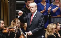  ?? OLIVIER DOULIERY / POOL VIA GETTY IMAGES ?? President Donald Trump takes part in the Celebrate Freedom Rally at the John F. Kennedy Center for the Performing Arts on Saturday in Washington, D.C.