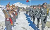  ?? PTI ?? Indian and Chinese soldiers celebrate the New Year along the Indo-China border in Arunachal Pradesh on Jan 1, 2019.