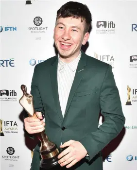  ?? Photo: Michael Chester ?? Ban: Barry Keoghan won best actor in a supporting role for ‘The Killing of a Sacred Deer’ at the Ifta Film and Drama Awards.