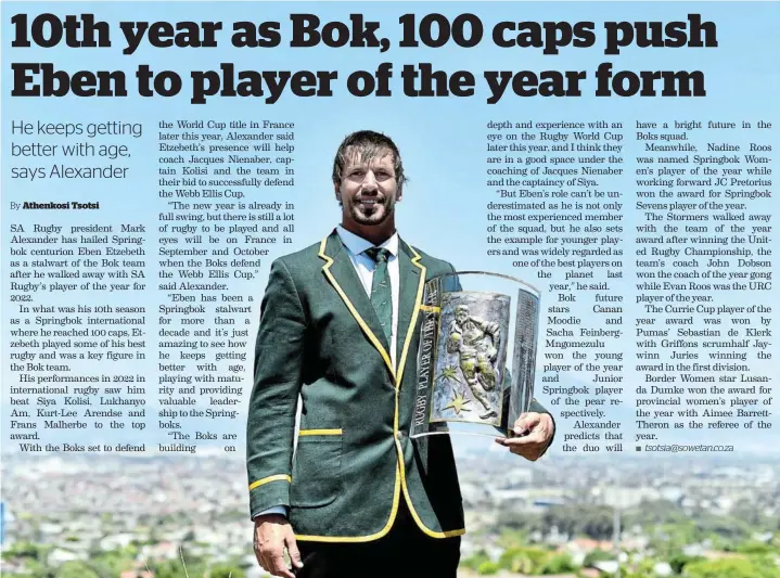  ?? / ASHLEY VLOTMAN/GALLO IMAGES ?? Eben Etzebeth has been named SA Rugby Player of the Year after a phenomenal season for Springboks and the Sharks rugby team.