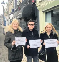  ??  ?? Great Harwood councillor­s Bernadette Parkinson, Gareth Molineux and Jenny Molineux oppose plans for pay and display parking