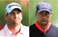  ??  ?? FILE - At left, in a May 5, 2013 file photo, Sergio Garcia grimaces during The Players Championsh­op golf tournament in Ponte Vedra Beach, Fla. At right, in a March 25, 2013 file photo, Tiger Woods walks to the 16th green during the final round of the...