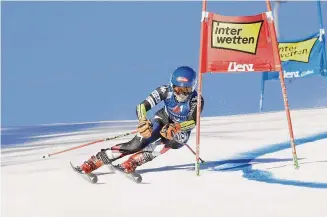  ?? Millo Moravski/Agence Zoom/Getty Images ?? Mikaela Shiffrin in action during the Audi FIS Alpine Ski World Cup women’s giant slalom on Thursday in Lienz, Austria.