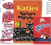  ?? FOTOS: HERSTELLER/MONTAGE: FERL ?? Süßigkeite­n von Piasten, Katjes und Halloren.