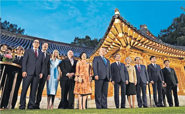  ??  ?? US and South Korean presidents Donald Trump and Moon Jae-in and their officials meet in Seoul yesterday