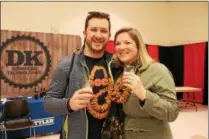  ??  ?? Justin and Amanda Hladik of Clifton Park enjoying the sixth annual Saratoga Beer Summit, held Saturday at Saratoga Springs City Center.