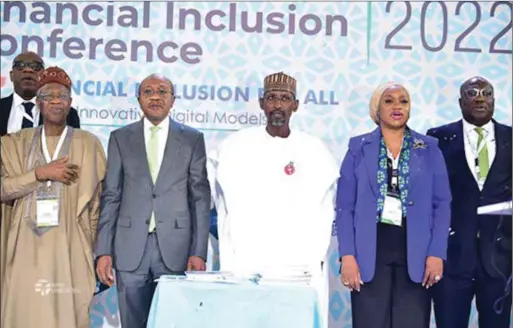  ?? ?? L-R: Minister of Informatio­n and Culture, Lai Mohammed; Governor, Central Bank of Nigeria (CBN), Godwin Emefiele; Minister of the Federal Capital Territory, Alhaji Mohammed Musa Bello; Deputy Governor, CBN, Aishah Ahmad, and Director, Developmen­t Finance, CBN, Mr. Yila Yusuf, at the maiden edition of the Internatio­nal Financial Inclusion Conference 2022, which was held at Transcorp Hilton hotel, Abuja… yesterday