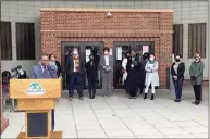  ?? City of Norwalk / Contribute­d photo ?? Norwalk Chief of Community Services Lamond Daniels addresses the crowd outside City Hall regarding the hiring of Led By Us & Associates consulting firm.