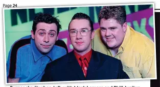  ??  ?? Buzzcocks: Hughes, left, with Mark Lamarr and Phill Jupitus