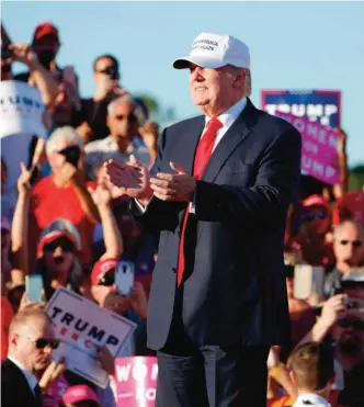  ??  ?? FLORIDA: Republican presidenti­al candidate Donald Trump arrives to speak to a campaign rally in Naples. — AP