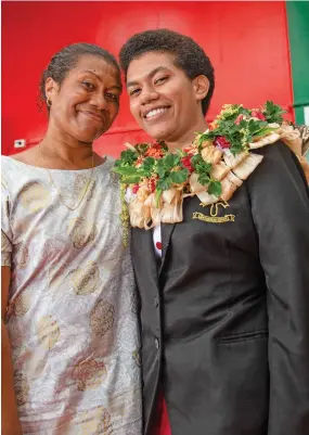  ?? Photo: Leon Lord ?? Adi Cakobau School head girl Vani Rasiga with her mother Adi Vimi Rasiga during the schools prefect induction in Sawani on May 22, 2022.