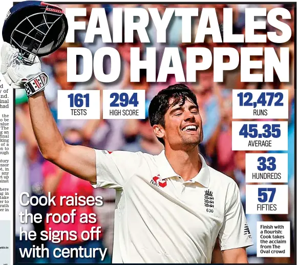  ??  ?? Finish with a flourish: Cook takes the acclaim from The Oval crowd