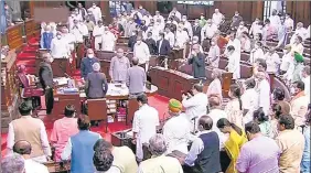  ??  ?? Rajya Sabha proceeding­s underway during the Monsoon Session of Parliament, in New Delhi, on Wednesday.