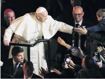  ?? PHOTO: REUTERS ?? Reaching out . . . Pope Francis waves as he leaves after attending the Festival of Families at Croke Park during his visit to Dublin, on Saturday.