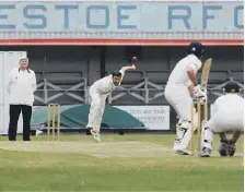  ??  ?? Ryhope bowler John Errington sends in a delivery during the match