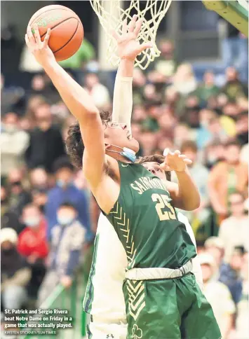  ?? KIRSTEN STICKNEY/SUN-TIMES ?? St. Patrick and Sergio Rivera beat Notre Dame on Friday in a game that was actually played.