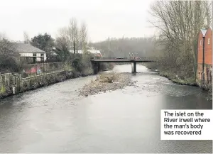  ??  ?? The islet on the River irwell where the man’s body was recovered