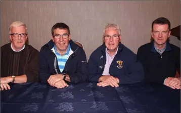  ??  ?? Philip Howlin, George Foley, Diarmuid Devereux and Dermot Howlin - four members of the committee which recommende­d Davy Fitzgerald - at the special County Board meeting held to ratify the new boss.
