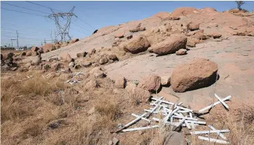  ?? Picture: Simphiwe Mbokazi ?? SCENE OF LOSS: Today marks six years since 34 mineworker­s were killed while protesting at Marikana, Rustenburg. Crosses honouring the slain miners were placed at the scene following the massacre.
