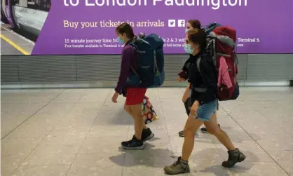  ?? Photograph: Andrew Matthews/PA ?? Passengers on a flight from Madrid arrive at Heathrow on Sunday, as fears of a ‘second wave’ in Spain led to the introducti­on of quarantine measures for tourists.